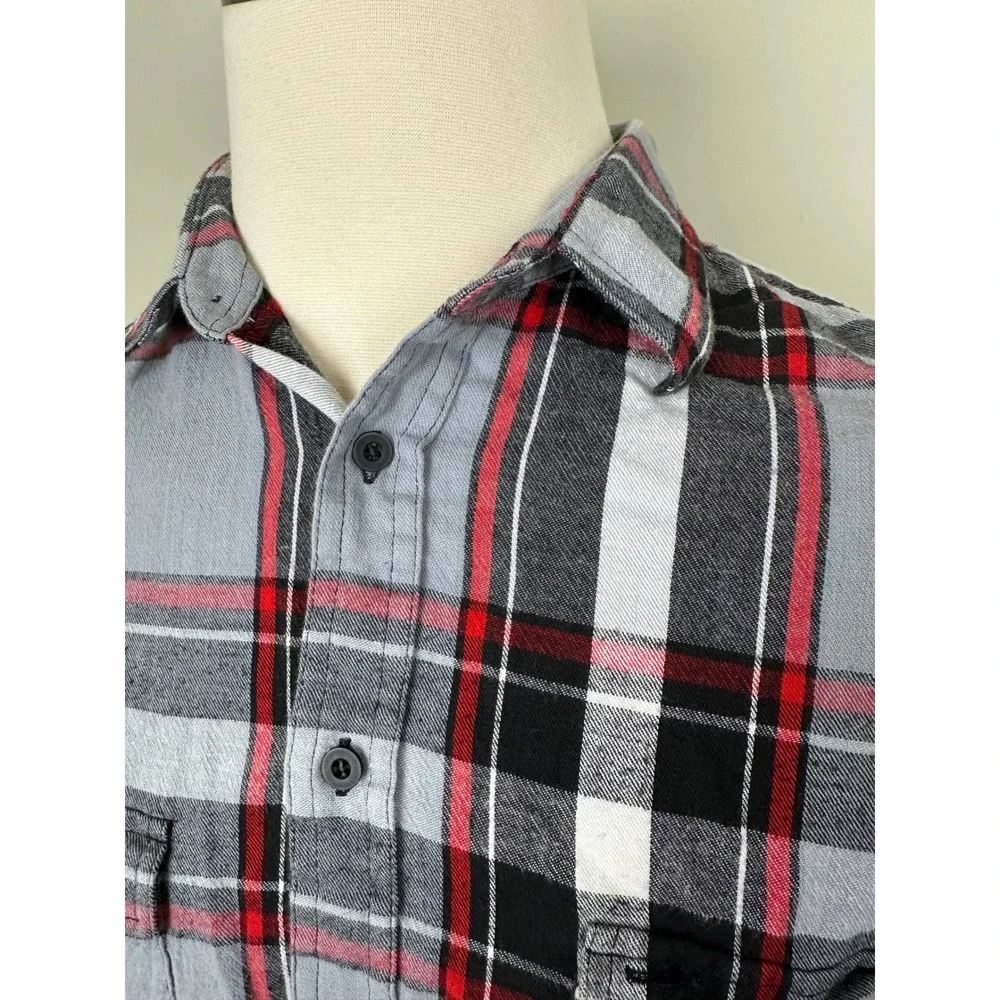 Vintage Levi's Better Clothes Plaid Flannel Shirt Mens Large Gray‎ Red Button Up